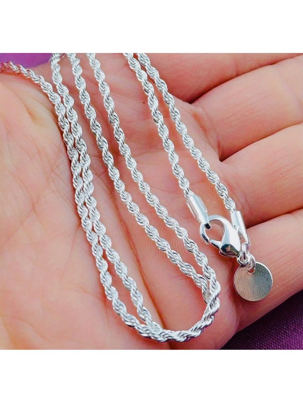 New - Gorgeous 2mmSilver Twist Rope Chain Necklace - 18in